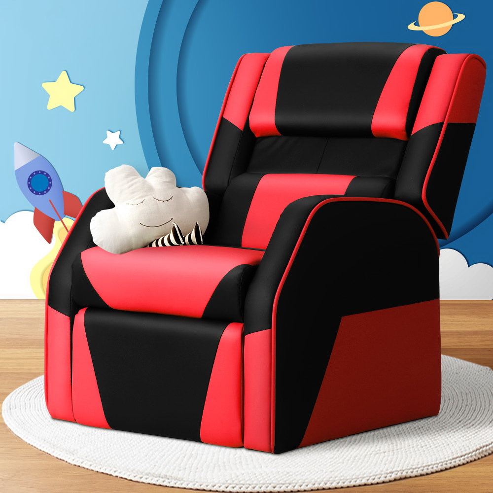 Keezi Kids Recliner Armchair with PU Leather - Black/Red
