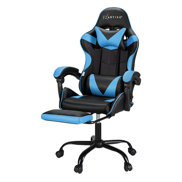 Artiss 2 Point Massage Gaming Chair with Footrest - Black/Cyan Blue