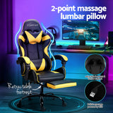 Artiss 2 Point Massage Gaming Chair with Footrest - Black/Yellow