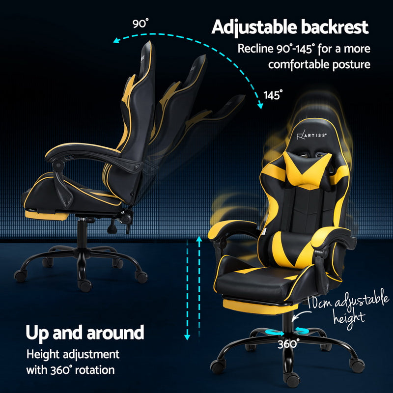 Artiss 2 Point Massage Gaming Chair with Footrest - Black/Yellow