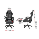 Artiss 6 Point Massage Gaming Chair with 7 LED Lights & Footrest - Black