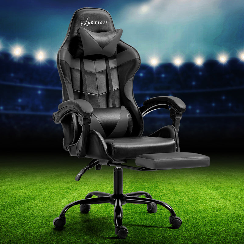 Artiss Gaming Chair with Footrest - Black/Grey