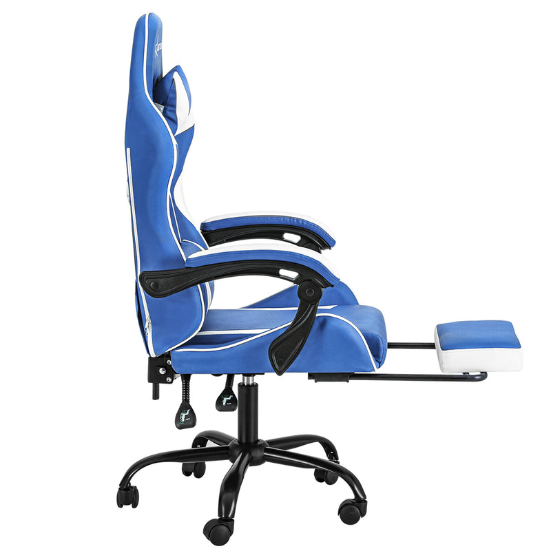 Artiss Gaming Chair with Footrest - Blue/White