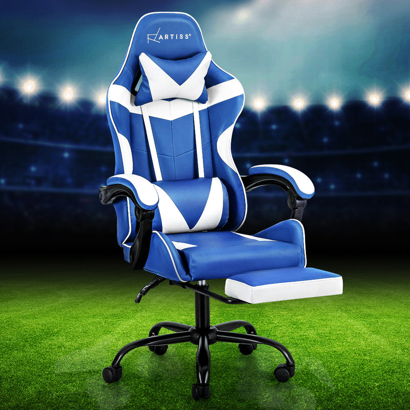 Artiss Gaming Chair with Footrest - Blue/White