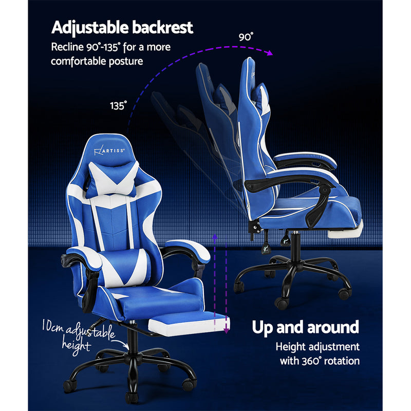 Artiss Gaming Chair with Footrest - Blue/White