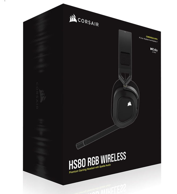 CORSAIR HS80 RGB Wireless Carbon- Dolby Atoms, Hyper Fast Slipstream Wireless - Gaming Headset Headphones