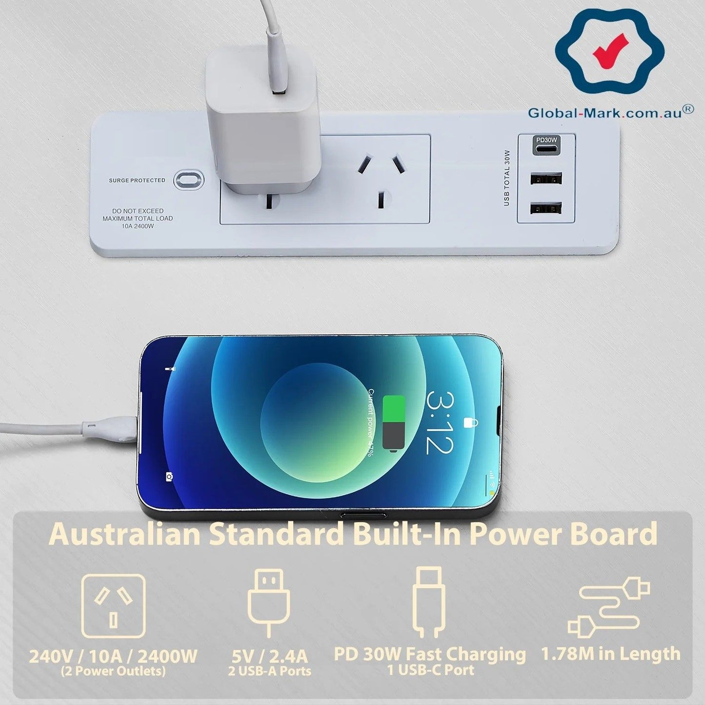 L-Shaped Corner Desk with Built-In Charging Station - White