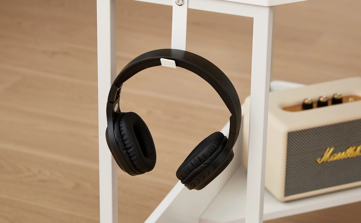 L-Shaped Corner Desk with Built-In Charging Station - White