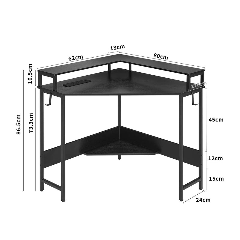 L-Shaped Corner Desk with Built-In Charging Station - Black