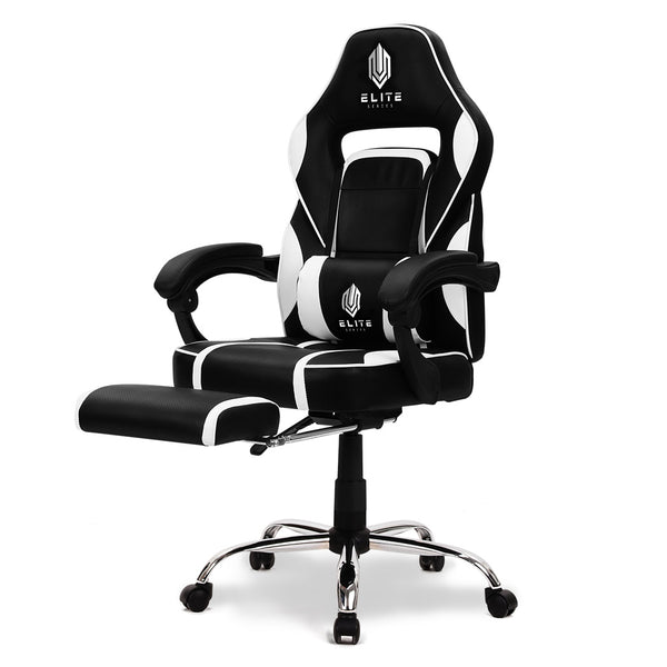 OVERDRIVE Elite Series - Reclining Gaming Chair with Foot Rest - Black/White