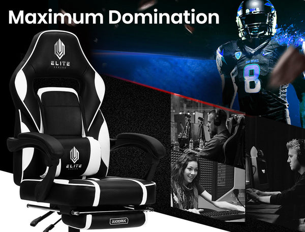 OVERDRIVE Elite Series - Reclining Gaming Chair with Foot Rest - Black/White