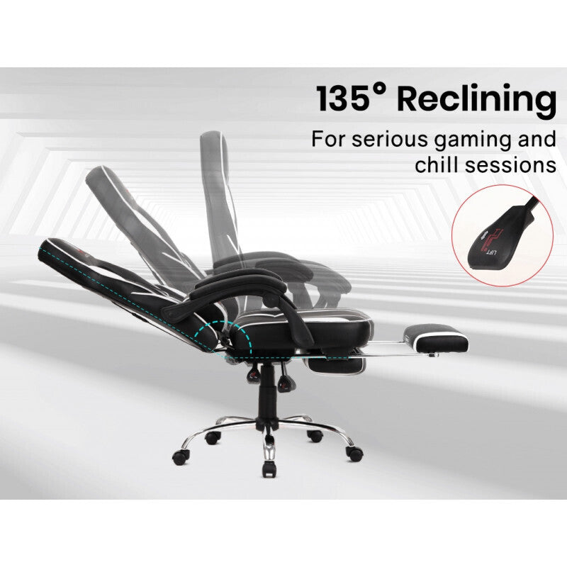 OVERDRIVE Elite Series - Reclining Gaming Chair with Foot Rest - Black/White
