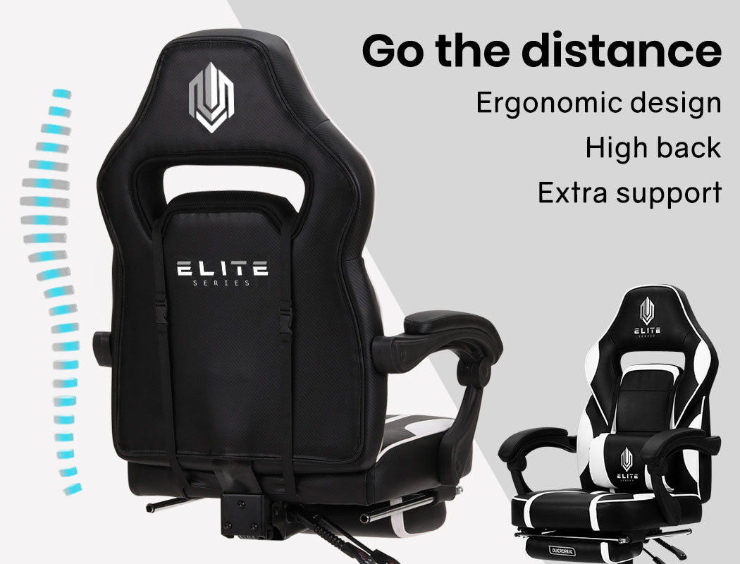 OVERDRIVE Elite Series - Reclining Gaming Chair with Foot Rest - Black/White