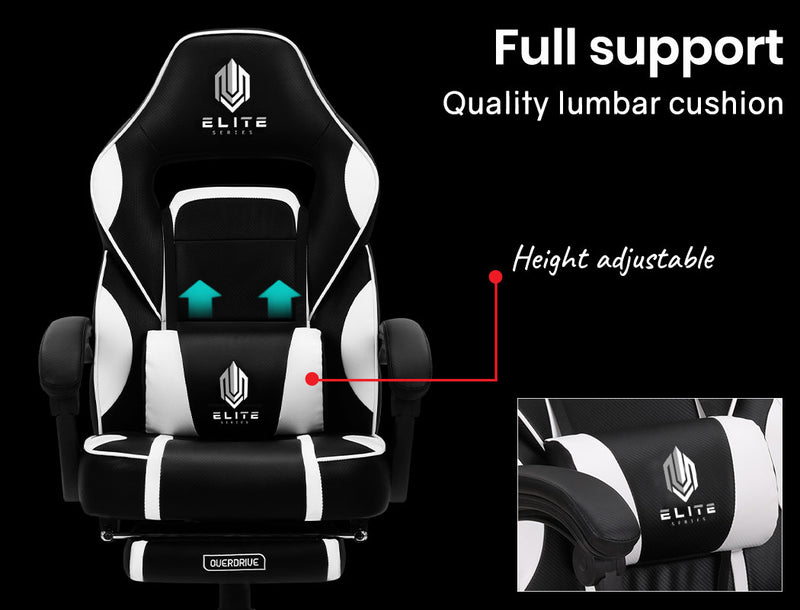 OVERDRIVE Elite Series - Reclining Gaming Chair with Foot Rest - Black/White