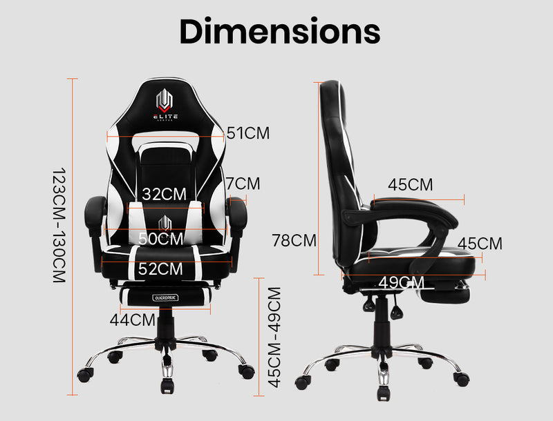 OVERDRIVE Elite Series - Reclining Gaming Chair with Foot Rest - Black/White