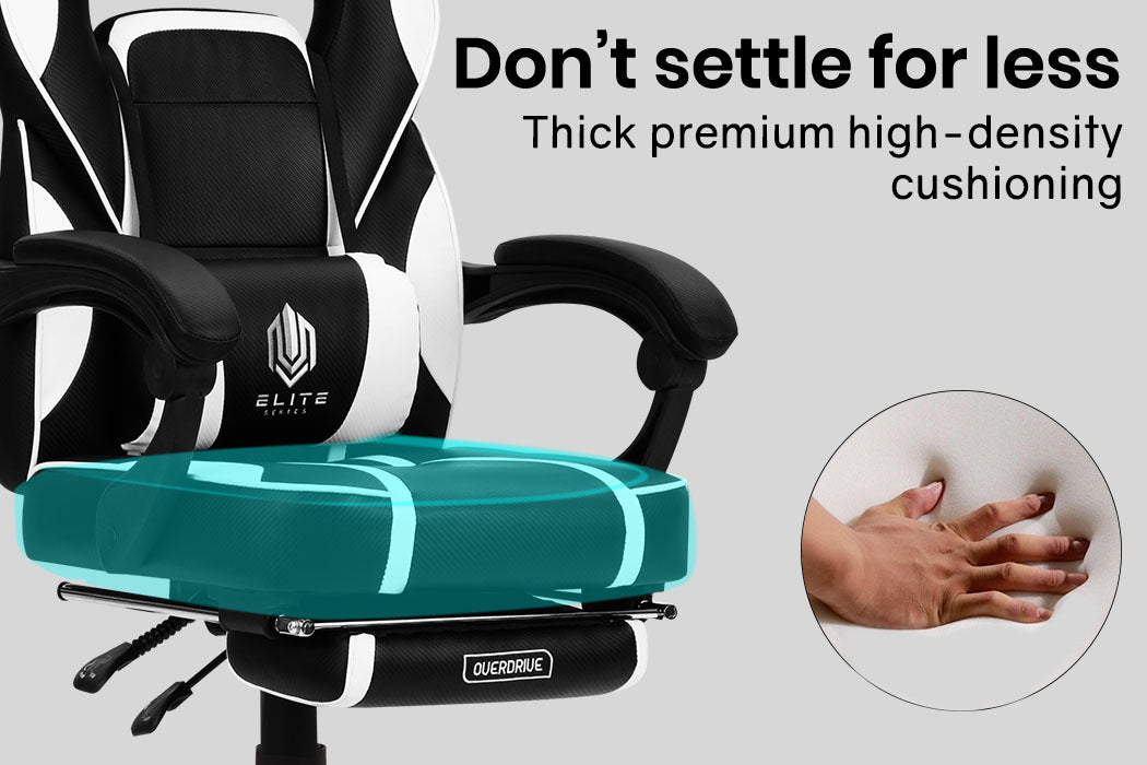 OVERDRIVE Elite Series - Reclining Gaming Chair with Foot Rest - Black/White