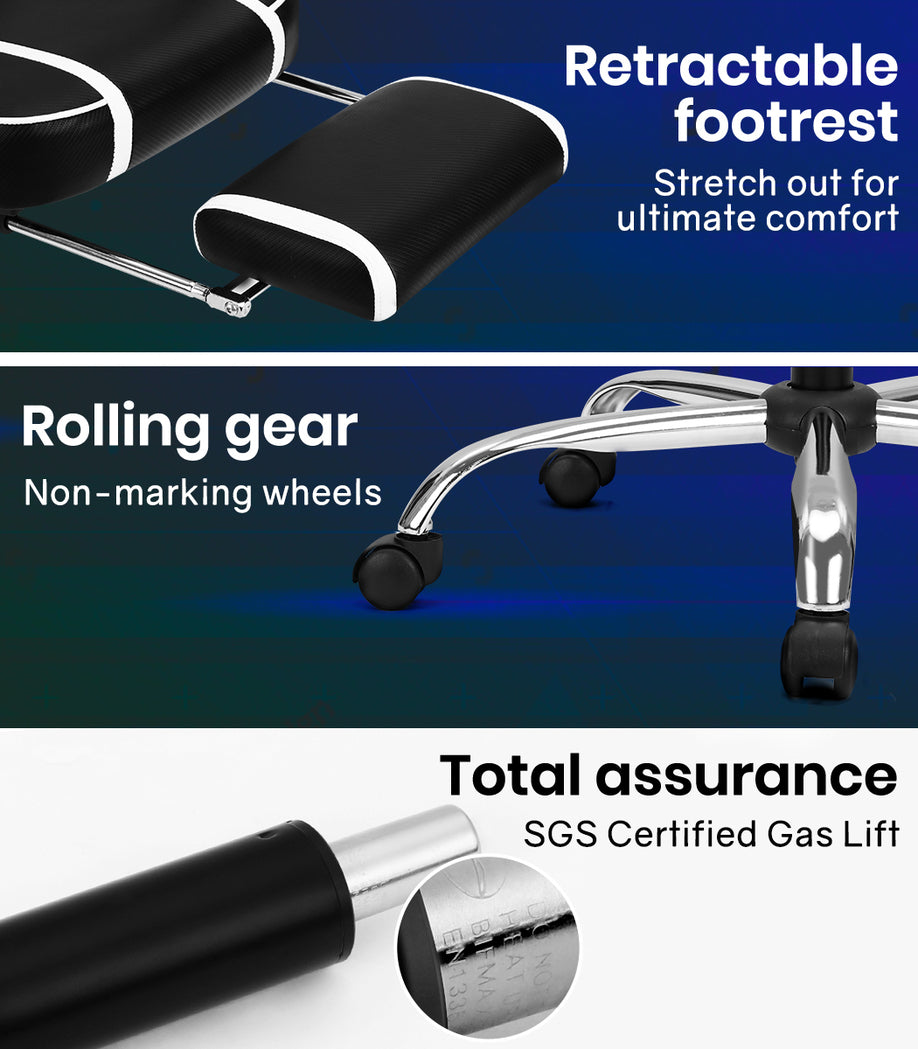 OVERDRIVE Elite Series - Reclining Gaming Chair with Foot Rest - Black/White