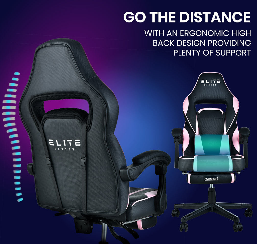 OVERDRIVE Elite Series - Reclining Gaming Chair with Foot Rest - Black/Pink