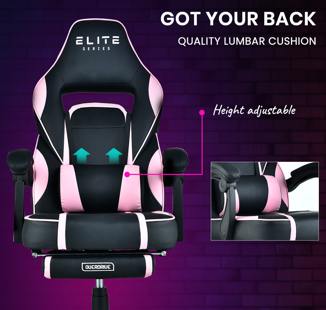 OVERDRIVE Elite Series - Reclining Gaming Chair with Foot Rest - Black/Pink