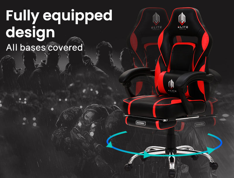 OVERDRIVE Elite Series - Reclining Gaming Chair with Foot Rest - Black/Red