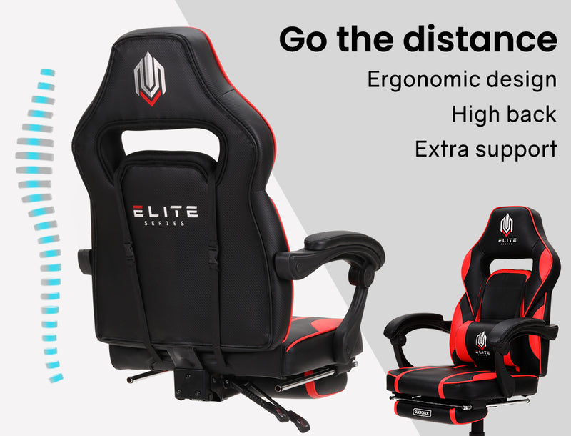 OVERDRIVE Elite Series - Reclining Gaming Chair with Foot Rest - Black/Red