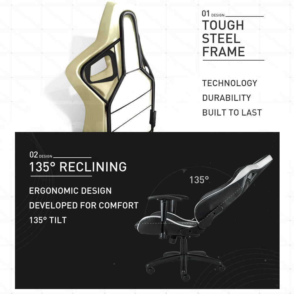 Overdrive Gaming Chair with PU Leather - Black/White