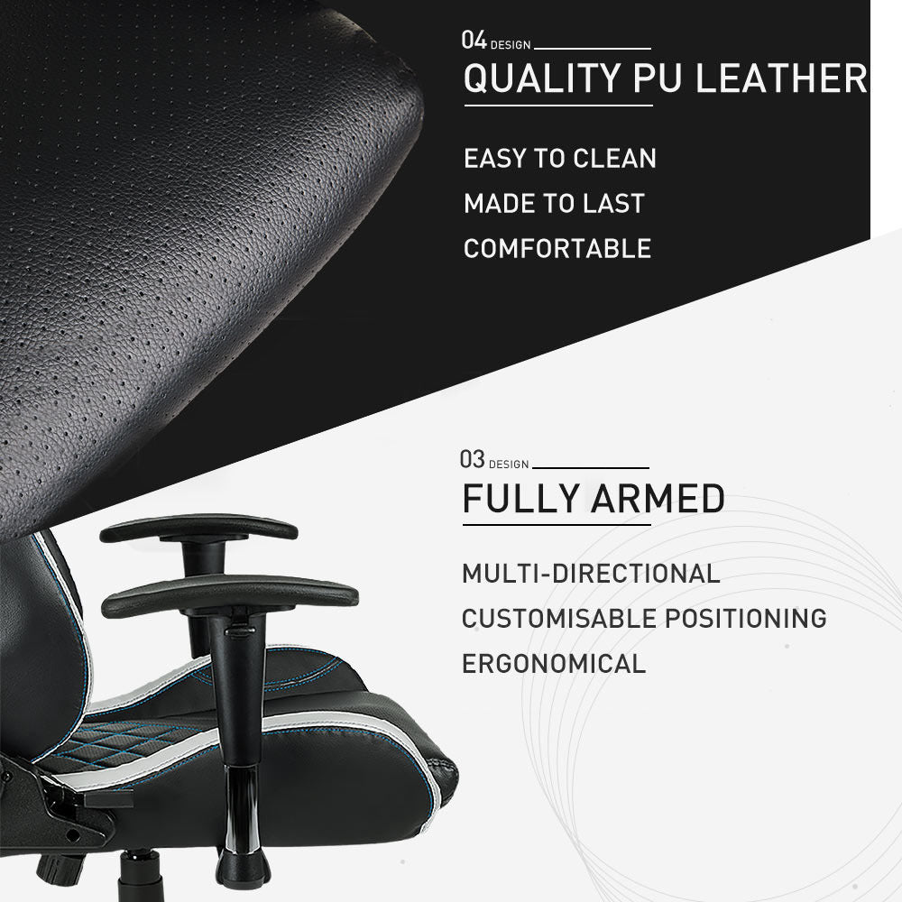 Overdrive Gaming Chair with PU Leather - Black/White