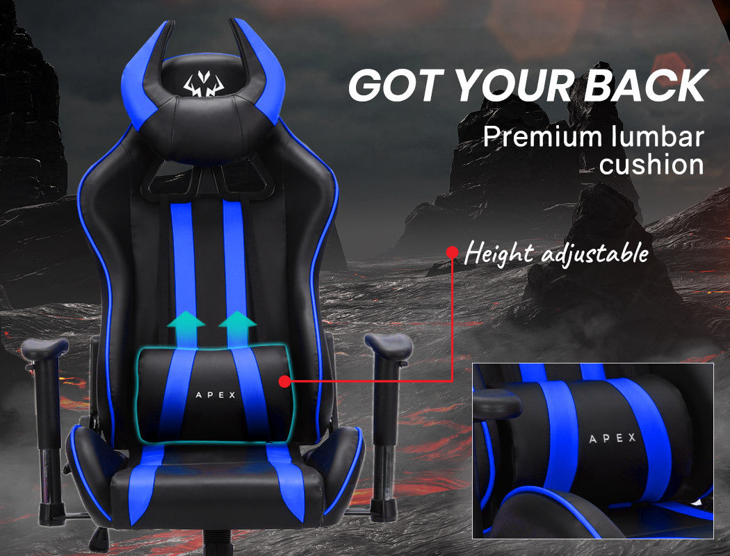 OVERDRIVE Diablo Series - Reclining Gaming Chair with Lumbar & Neck Pillow Horns - Black/Blue