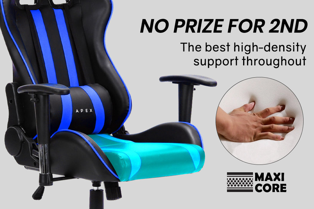 OVERDRIVE Diablo Series - Reclining Gaming Chair with Lumbar & Neck Pillow Horns - Black/Blue