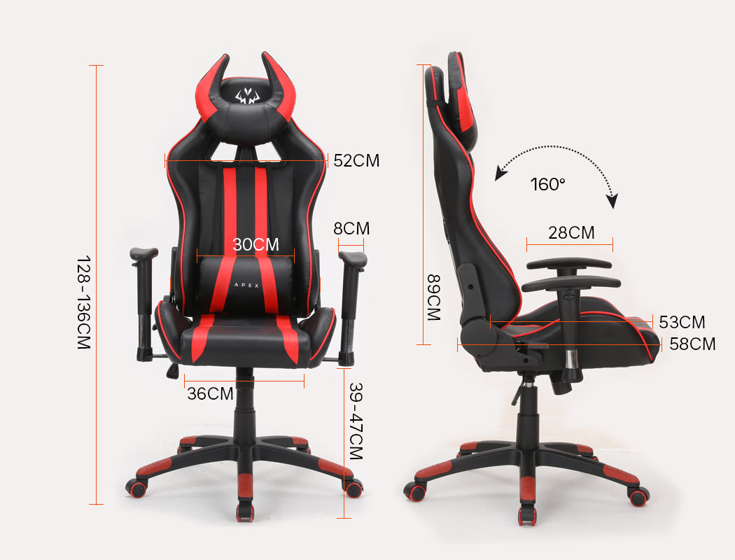 OVERDRIVE Diablo Series - Reclining Gaming Chair with Lumbar & Neck Pillow Horns - Black/Red