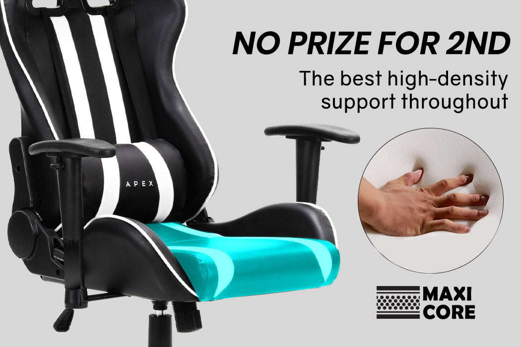 OVERDRIVE Diablo Series - Reclining Gaming Chair with Lumbar & Neck Pillow Horns - Black/White