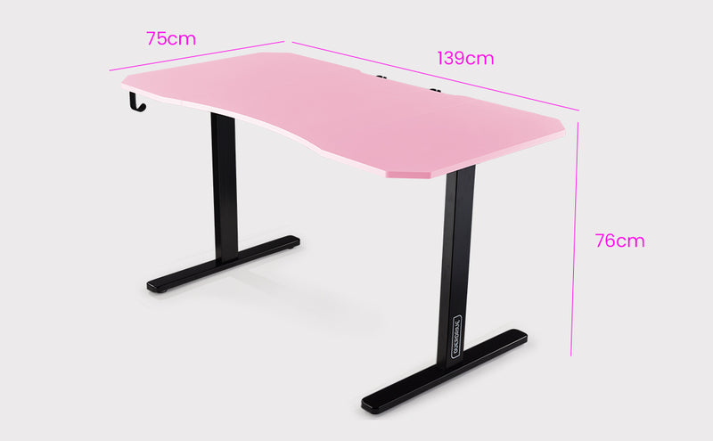 OVERDRIVE Gaming Desk with T-Shaped Legs - 139cm Pink/Black