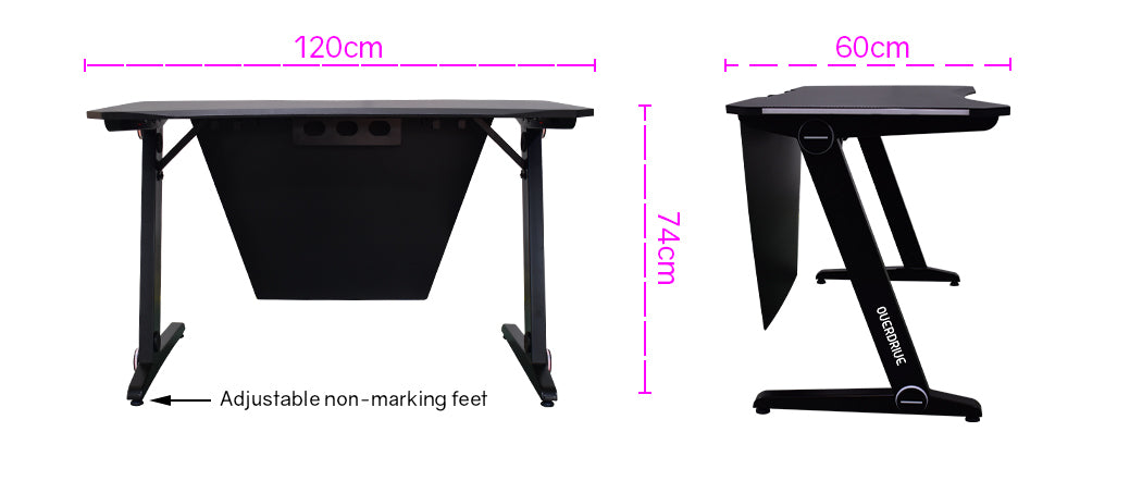 OVERDRIVE Gaming Desk with Z-Shaped Legs - 120cm Black