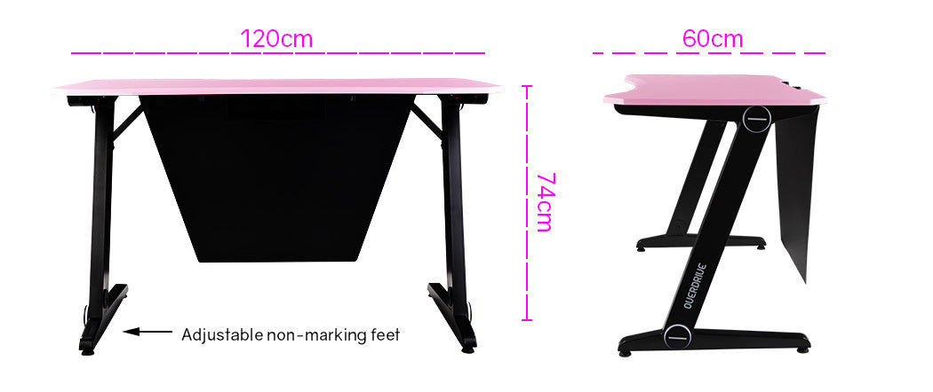 OVERDRIVE Gaming Desk with Z-Shaped Legs - 120cm Pink/Black