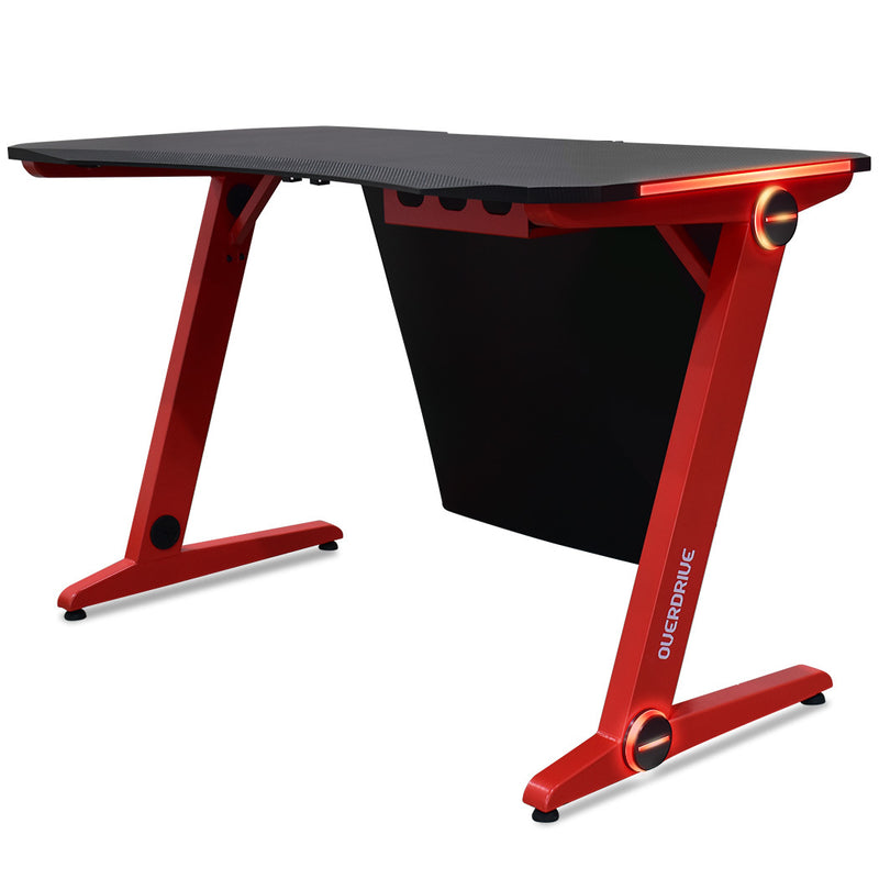 OVERDRIVE Gaming Desk with Z-Shaped Legs & LED Lights - 120cm Black/Red