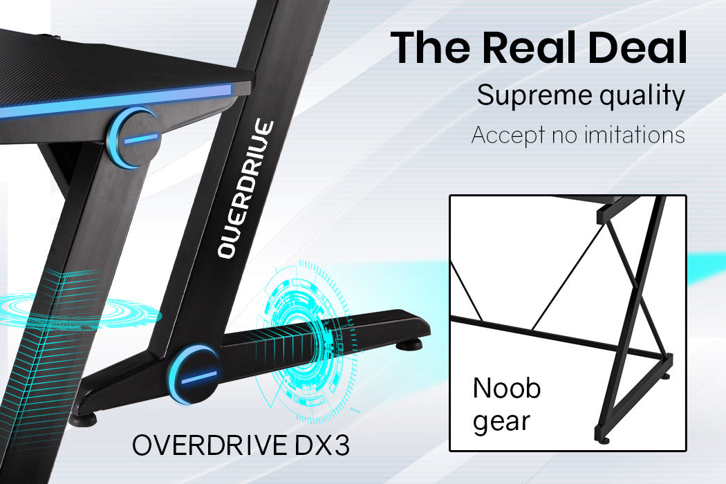 OVERDRIVE Gaming Desk with Z-Shaped Legs & LED Lights - 120cm Black/Blue