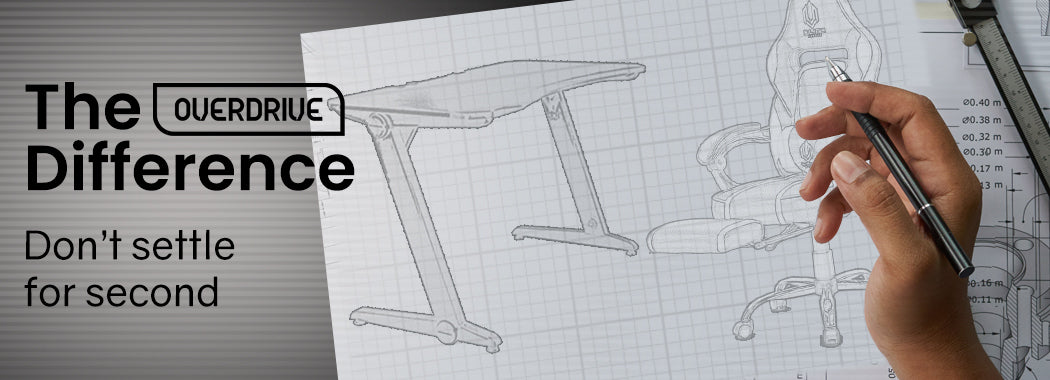 OVERDRIVE Gaming Chair & Desk Combo - Black/White/Grey