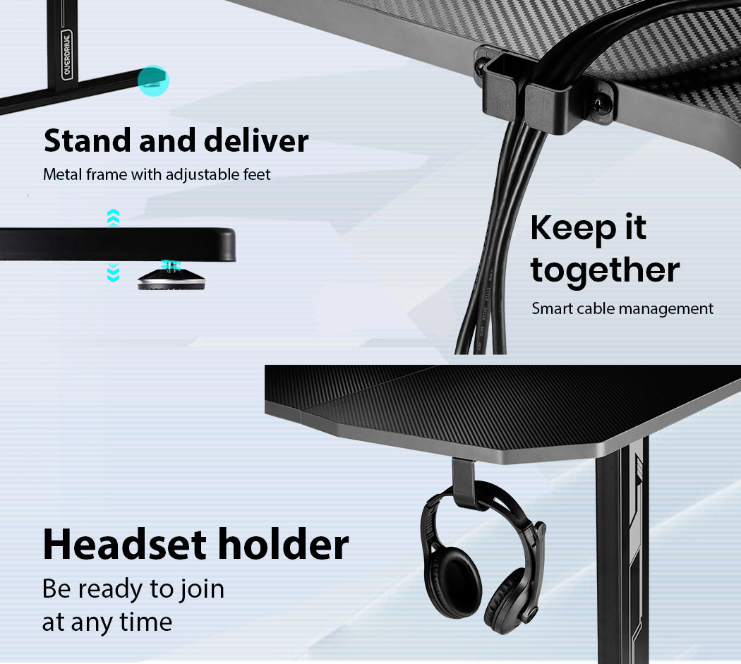 OVERDRIVE Gaming Chair & Desk Combo - Black/White/Grey