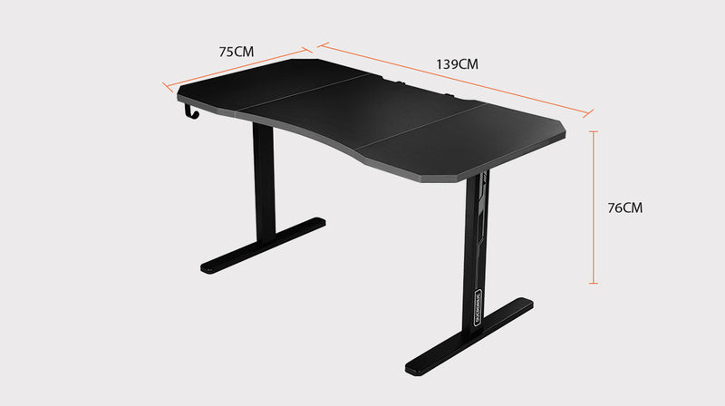 OVERDRIVE Gaming Desk with T-Shaped Legs - 139cm Black