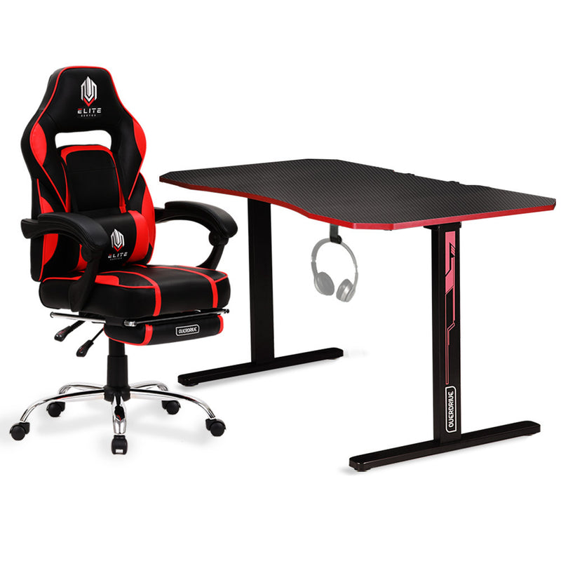 OVERDRIVE Gaming Chair & Desk Combo with T-Shaped Legs - 139cm Black/Red