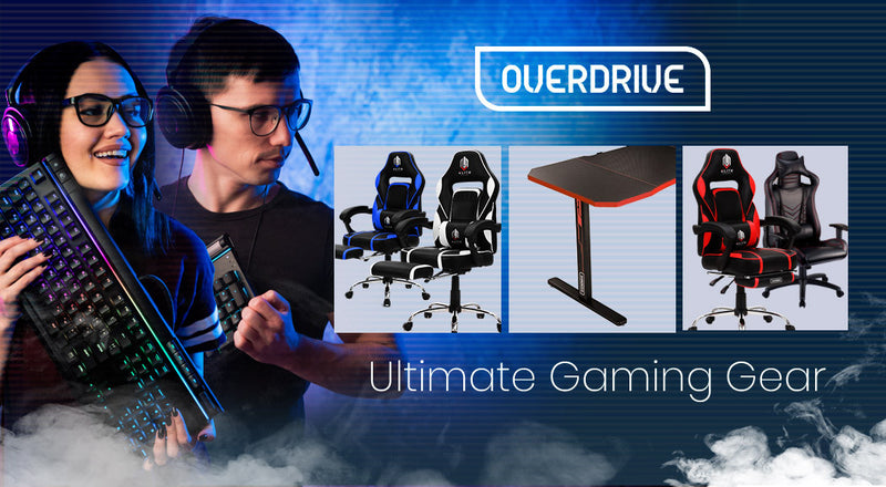 OVERDRIVE Gaming Chair & Desk Combo with T-Shaped Legs - 139cm Black/Red