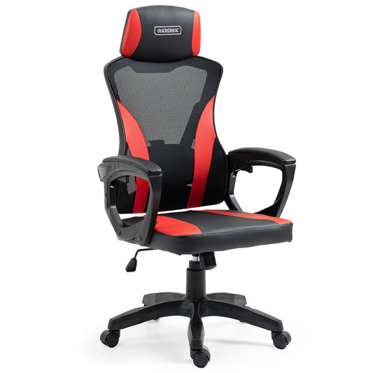 OVERDRIVE Ergonomic Mesh Gaming Chair with Lumbar Support & Headrest - Black/Red