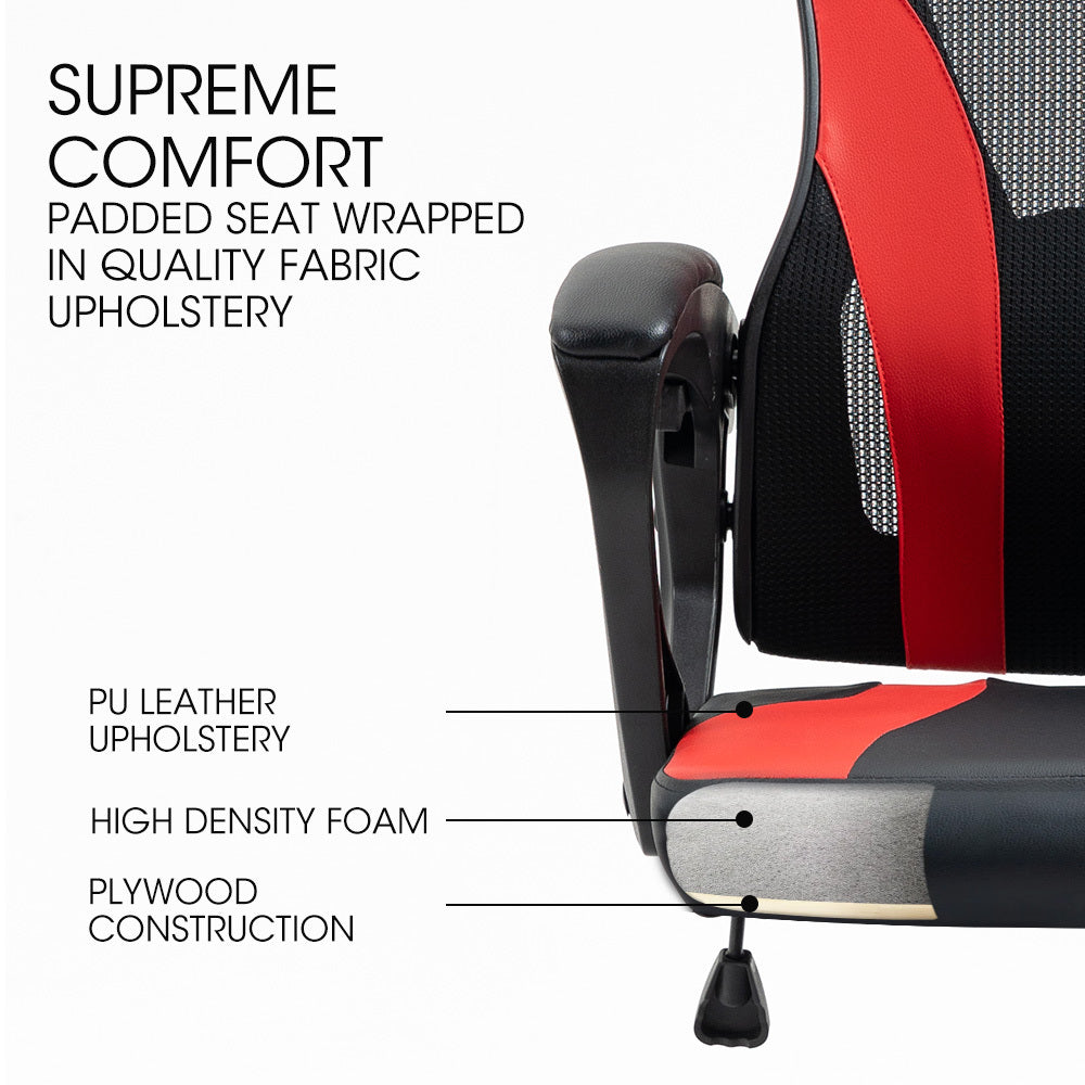 OVERDRIVE Ergonomic Mesh Gaming Chair with Lumbar Support & Headrest - Black/Red