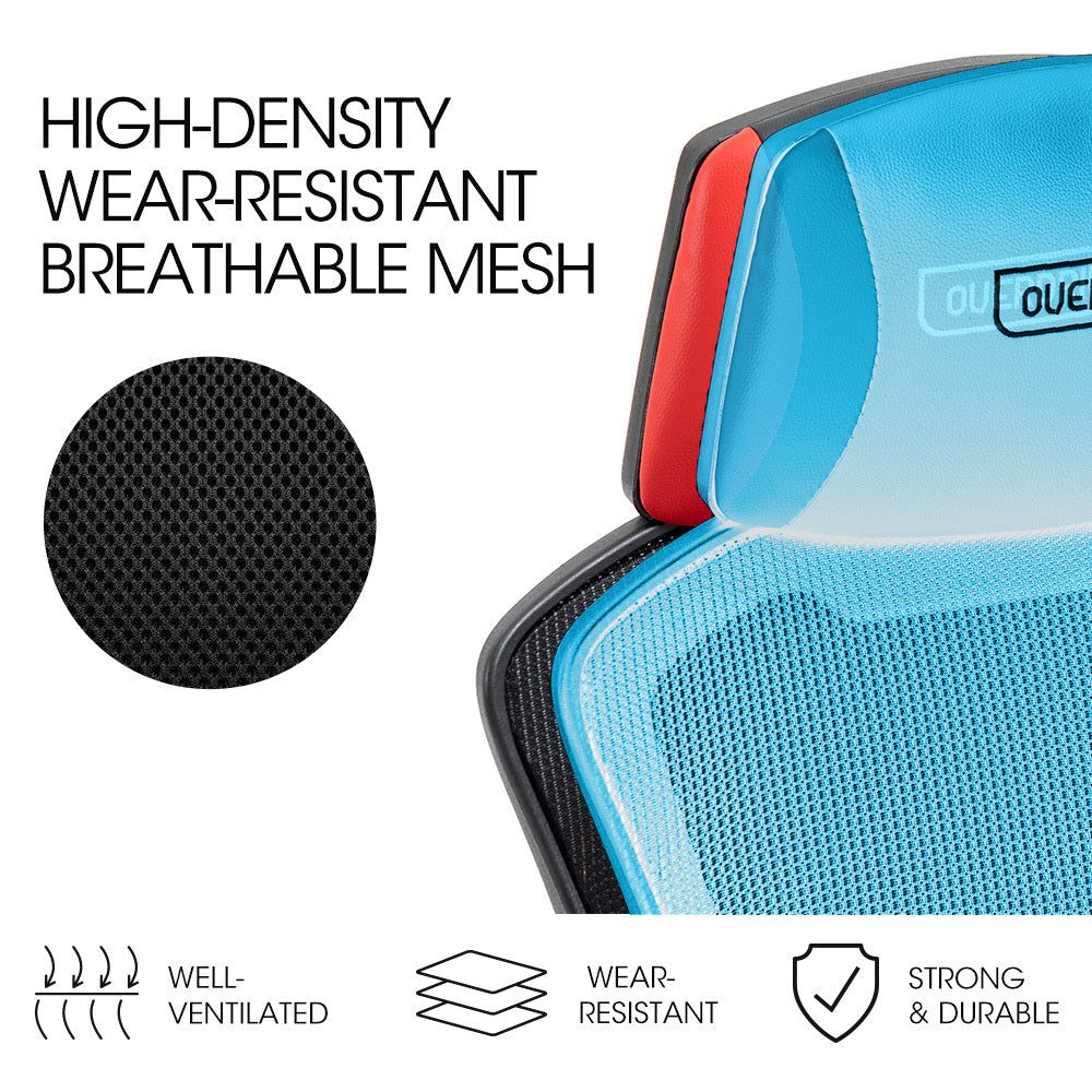 OVERDRIVE Ergonomic Mesh Gaming Chair with Lumbar Support & Headrest - Black/Red