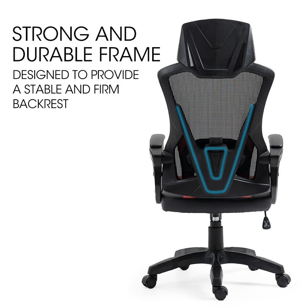 OVERDRIVE Ergonomic Mesh Gaming Chair with Lumbar Support & Headrest - Black/Red