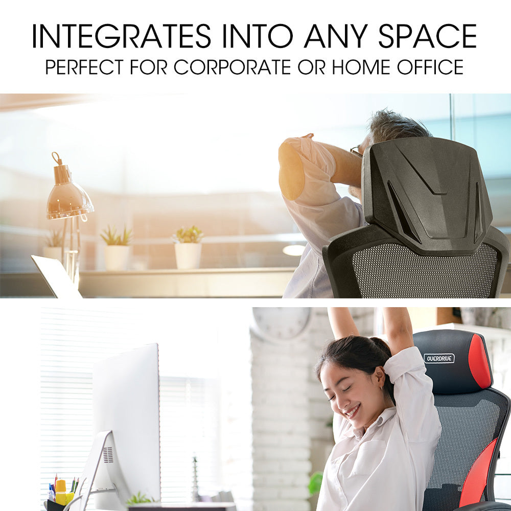 OVERDRIVE Ergonomic Mesh Gaming Chair with Lumbar Support & Headrest - Black/Red