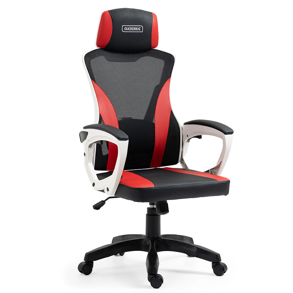 OVERDRIVE Ergonomic Mesh Gaming Chair with Lumbar Support & Headrest - Black/White/Red