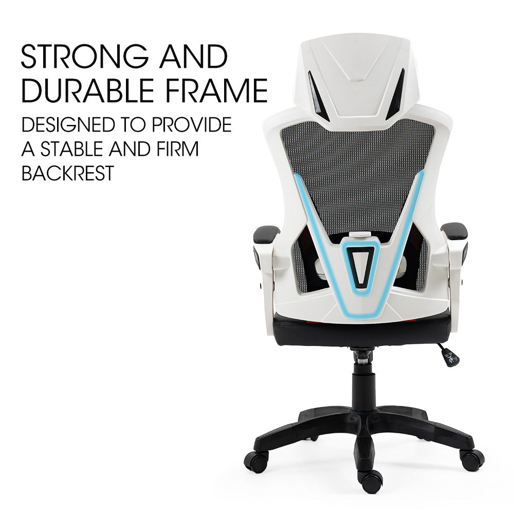 OVERDRIVE Ergonomic Mesh Gaming Chair with Lumbar Support & Headrest - Black/White/Red