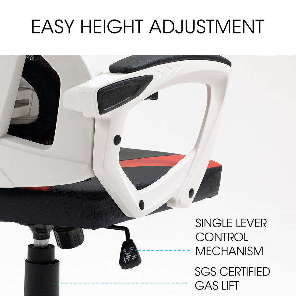 OVERDRIVE Ergonomic Mesh Gaming Chair with Lumbar Support & Headrest - Black/White/Red