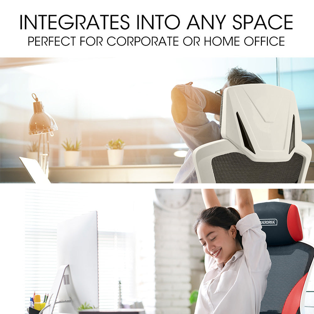 OVERDRIVE Ergonomic Mesh Gaming Chair with Lumbar Support & Headrest - Black/White/Red